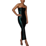 Women Summer Dresses Midi Dress  Sexy Chest-Wrapped Leather Skirt Long Dress