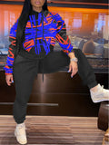 Women Plus Size Tops Striped Print Contrast Color Hooded Sports Sweater Top