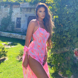 Women Summer Dresses Mini Dress Printed See-through Backless Beach Cover-up Sling Short Skirt Dress