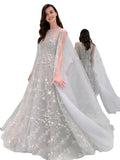 Women Lace Wedding Dress Women's Summer round Neck Long Sleeve Sexy Dress