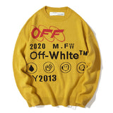 Off White Sweater Autumn and Winter Round Neck Pullover Sweater Men's Sweater Owt Base