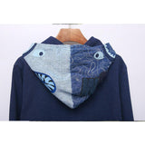 Shark Print Hoodie Autumn Men's Shark Head Denim Zipper Sweater Coat