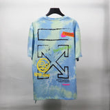Off White T Shirt Summer Cartoon Anime Print Arrow Round Neck Tshirt Color Matching Short Sleeve  Casual  Men Owt
