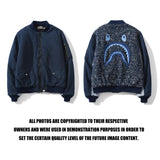 Shark Print Coat Denim Washed Cloth Baseball Cotton Coat Jacket Autumn and Winter Teenagers Men and Women