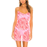 Women Summer Dresses Mini Dress Printed See-through Backless Beach Cover-up Sling Short Skirt Dress