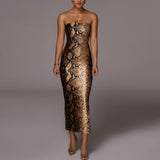 Women Summer Dresses Midi Dress  Sexy Chest-Wrapped Leather Skirt Long Dress