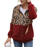 Women Sherpa Jacket Leopard Splicing Winter Coat Top