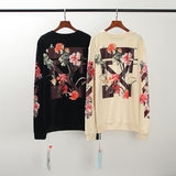 off white Sweatshirt Autumn Winter Ow Floral Arrow Print Round Neck Long Sleeve Sweater Casual Men's Clothing Owt