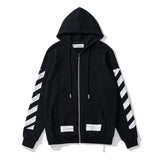 Off White Hoodie Printed Cardigan Zipper Hooded Coat Sweatshirt Plus Size Men's Clothing Owt