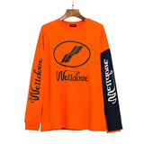 We11done Long Sleeve Shirt Autumn Color Matching Letter Printed round Neck Long Sleeve