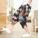 Linen Pants Straight Leg Pants Drawstring Lightweight Elastic Beach Pants Summer Men's Loose Shorts