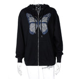 Rrr123 Hoodie Butterfly Rhinestone Hooded Sweater