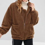 Women Sherpa Jacket Long Sleeve Zipper Plush Jacket Coat Women's Solid Color Women's Sweater