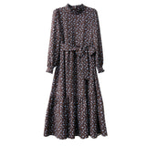 Work Dresses for Teachers Autumn Vintage Dress Loose Slimming and Velvet Padded Floral Dress