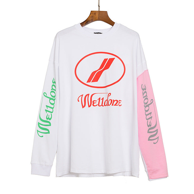 We11done Long Sleeve Shirt Autumn Color Matching Letter Printed round Neck Long Sleeve