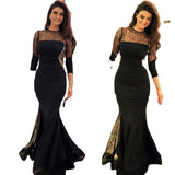 Women Lace Wedding Dress Sexy Lace Slim-Fit Long Sleeve Formal Dress
