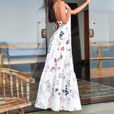 Women Bohemian Dress Sexy Cross Sling Backless Slip Dress Printed Dress