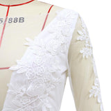 Women Lace Wedding Dress Summer Dress V-neck Long Sleeve See-through White Dress