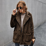 Women Sherpa Jacket Winter Thickened Fleece-Lined Lapel Plush Coat for Women