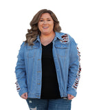 Women Plus Size Denim Coats Denim Stitching Casual Loose Jacket