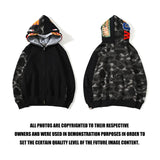 Shark Print Hoodie Autumn and Winter Camouflage Shark Double Hood Sweatshirt Couple Coat Hip Hop Men and Women