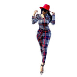 Women Plaid Catsuit Women Checkered Jumpsuit Fashion Sexy Slim Casual Plaid Long Sleeve Jumpsuit