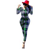 Women Plaid Catsuit Women Checkered Jumpsuit Fashion Sexy Slim Casual Plaid Long Sleeve Jumpsuit