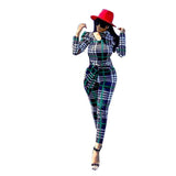 Women Plaid Catsuit Women Checkered Jumpsuit Fashion Sexy Slim Casual Plaid Long Sleeve Jumpsuit