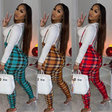 Women Plaid Catsuit Women Checkered Jumpsuit Women's Sexy Print Plaid Sling Waist Trimming Casual Jumpsuit