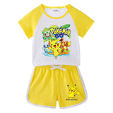 Children Pokemon Pikachu Tshirts & Shorts Short-Sleeved T-shirt Shorts Casual Sports Two-Piece Neutral