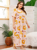Women Plus Size Maxi Dresses Printed Loose Short Sleeve Dress