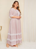 Women Plus Size Maxi Dresses Lace Stitching Dress