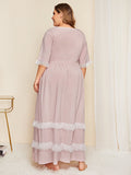 Women Plus Size Maxi Dresses Lace Stitching Dress