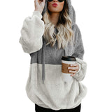 Women Sherpa Jacket Autumn and Winter Pullover Solid Color with Coat and Cap Tops Female Fleece Sweatshirt