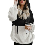Women Sherpa Jacket Autumn and Winter Pullover Solid Color with Coat and Cap Tops Female Fleece Sweatshirt