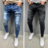 Stacking Jeans Slim Trouser Skinny Jean Fashion Men's Motorcycle Pleated Stretch Skinny Jeans