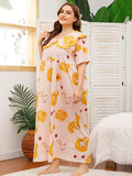 Women Plus Size Maxi Dresses Printed Loose Short Sleeve Dress