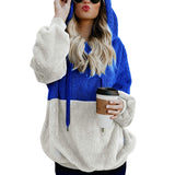 Women Sherpa Jacket Autumn and Winter Pullover Solid Color with Coat and Cap Tops Female Fleece Sweatshirt