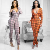 Women Plaid Catsuit Women Checkered Jumpsuit Women's Plaid Wrinkle Jumpsuit