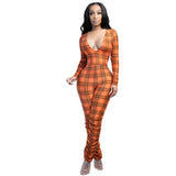 Women Plaid Catsuit Women Checkered Jumpsuit Women's Plaid Wrinkle Jumpsuit