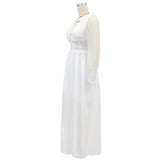 Women Lace Wedding Dress Long Sleeve Wedding Dress V-neck Lace Maxi Dress Gown