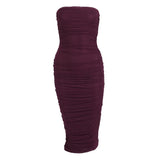 Women Summer Dresses Midi Dress   Sexy Mesh Tube Top off-the-Shoulder Ruffle Hip Mid-Skirt Dress