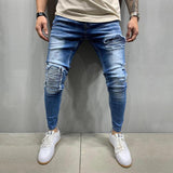 Stacking Jeans Slim Trouser Skinny Jean Fashion Men's Motorcycle Pleated Stretch Skinny Jeans