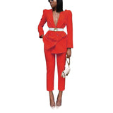 Women Business Professional Attire Fall/Winter Long-Sleeve Suit Solid Color Suit Two-Piece Set