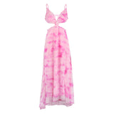Women Summer Dresses Midi Dress  Sexy Fashion Printed Backless V-neck High Slit Long Dress