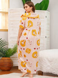Women Plus Size Maxi Dresses Printed Loose Short Sleeve Dress