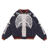 Skeleton Hoodie Vintage Embroidered Velvet Bone Suede Jacket Men's Loose