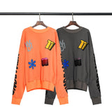 We11done Hoodie Autumn and Winter Chocolate Snowflake Puff Print round Neck Pullover for Men and Women