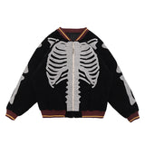 Skeleton Hoodie Vintage Embroidered Velvet Bone Suede Jacket Men's Loose