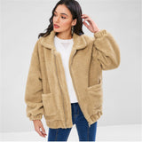 Women Sherpa Jacket Winter Long Sleeve Zipper Plush Jacket Sweater Coat